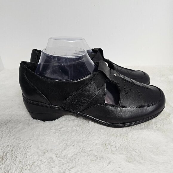 Thom McAn Hilliard Black Leather Wedge Mary Janes Size 10W - Picture 5 of 14